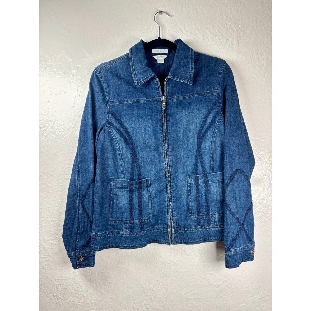 Christopher Banks Woman's Large‎ Stretch Denim Jacket Blue Zip Classic Capsule